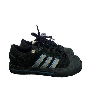 adidas Kids Black Sneakers with Gray and Blue Stripes